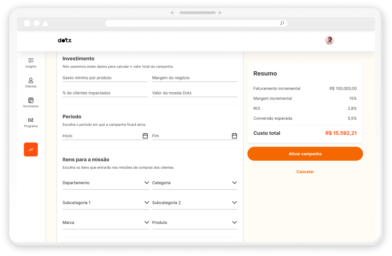 High-fidelity mockup — campaign setup (step 2)